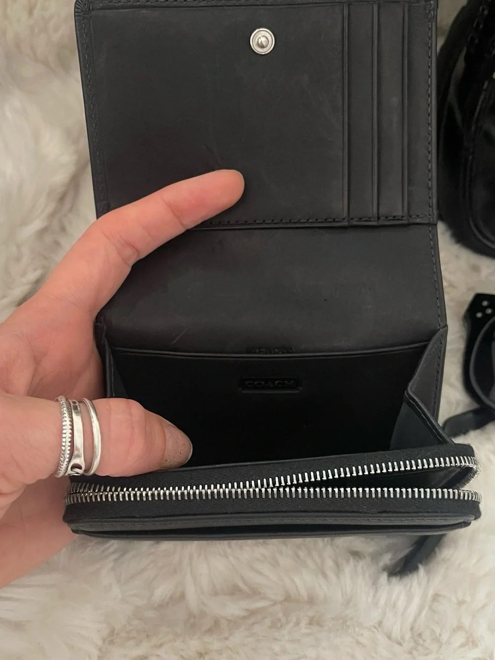 COACH Black Leather Compact Card Holder